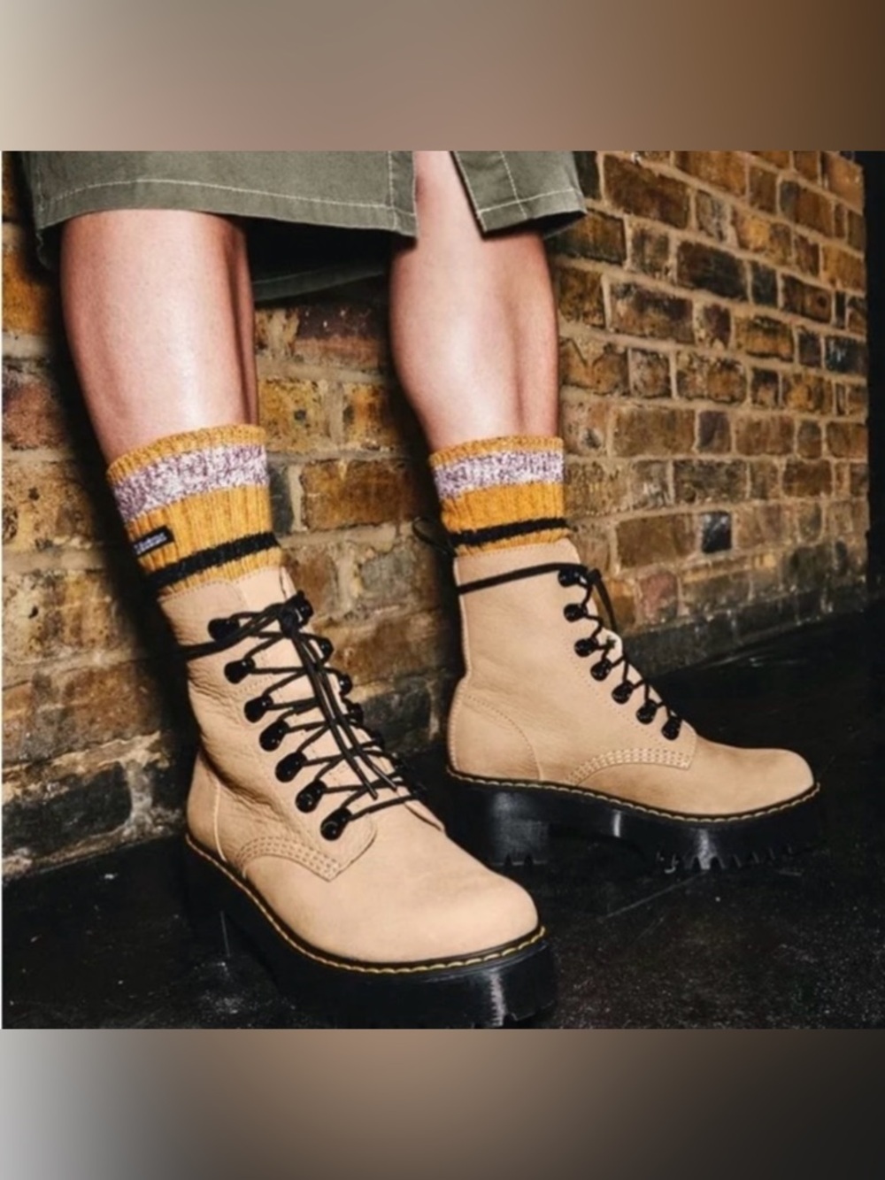 Dr. Martens Leona Nubuck Leather Lace Up Boots Sand Tan US Size 6 EU Size 37